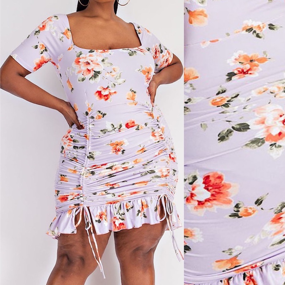*24 HOUR SALE* Romance Please Floral Lavender Plus Size Mini Dress - Picture 5 of 7